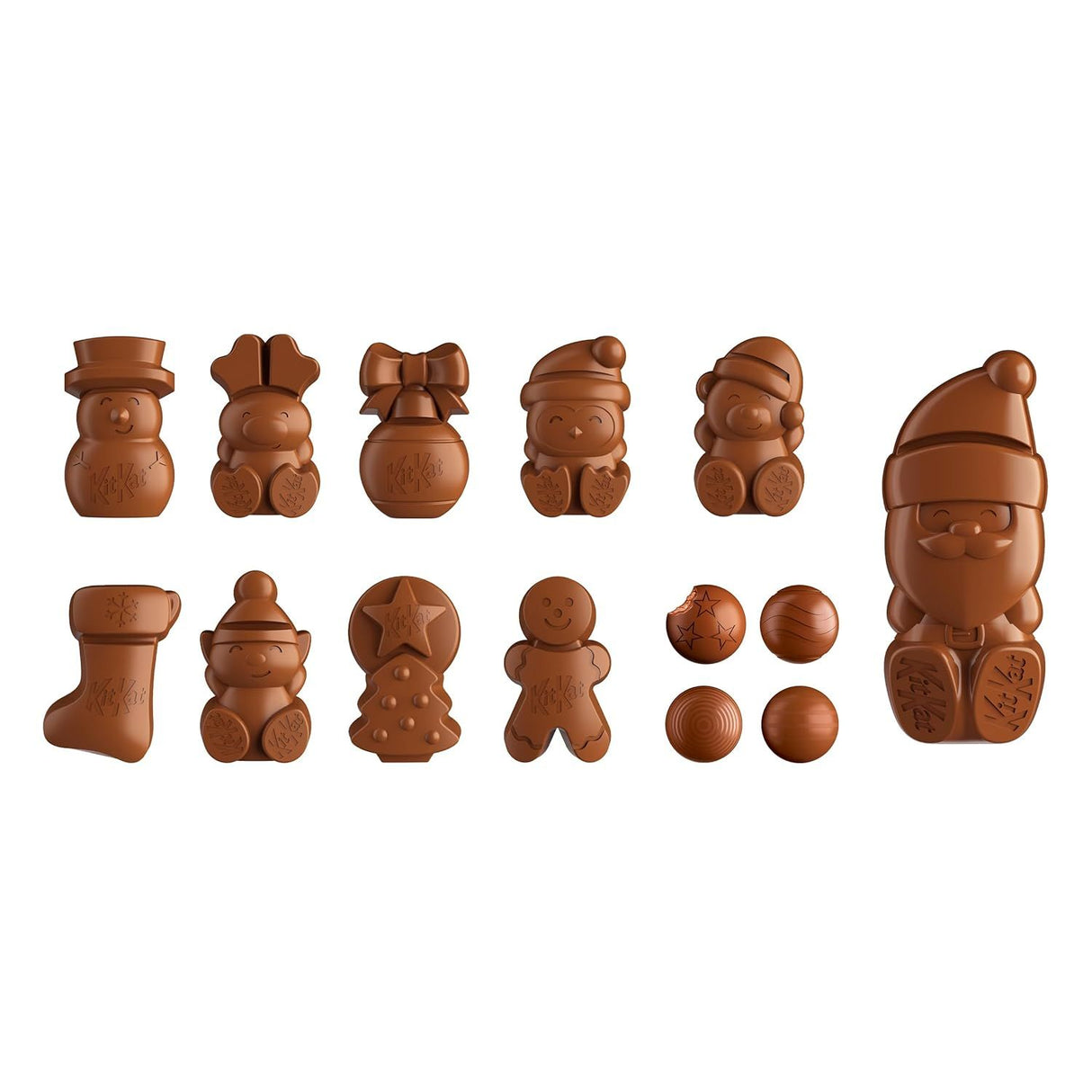 KITKAT Adventskalender mit 24 Schokoladenfiguren und Kugeln mit Knusperstückchen