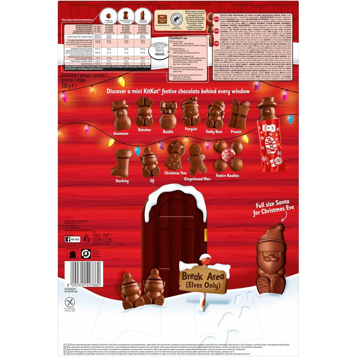 KITKAT Calendrier de l'Avent avec 24 figurines en chocolat et boules avec des morceaux croustillants