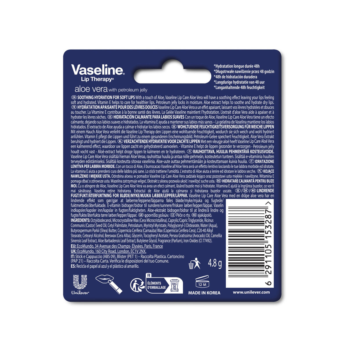 Vaseline Lip Therapy Aloe Vera | Getönter Lippenbalsam | Lippenstift mit Aloe Vera und Vitamin E