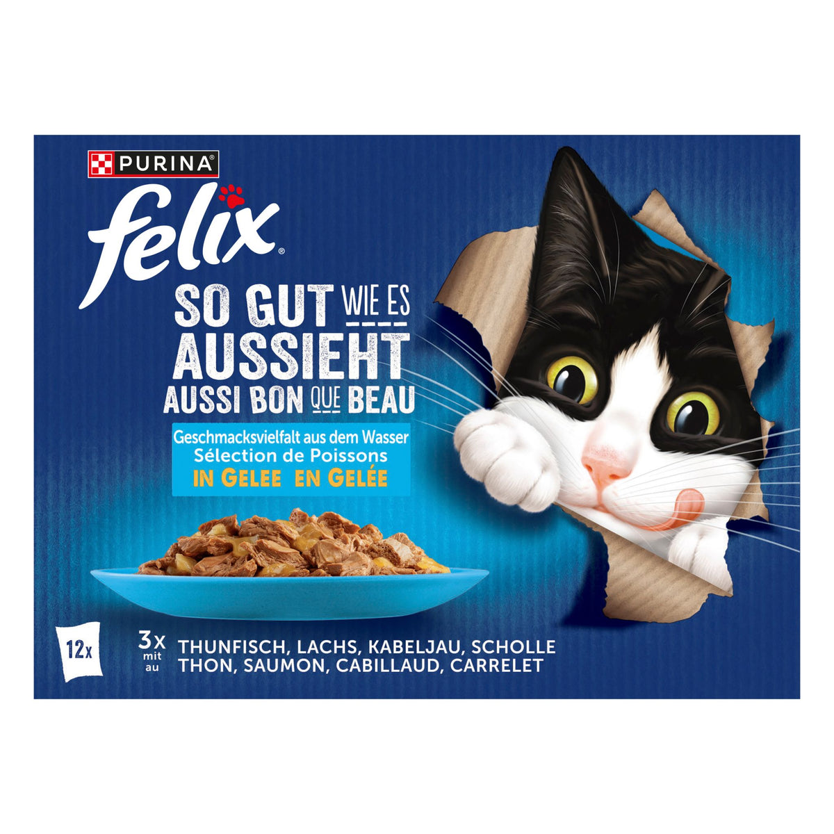 FELIX So gut wie es aussieht Katzenfutter nass in Gelee, Fisch Sorten-Mix