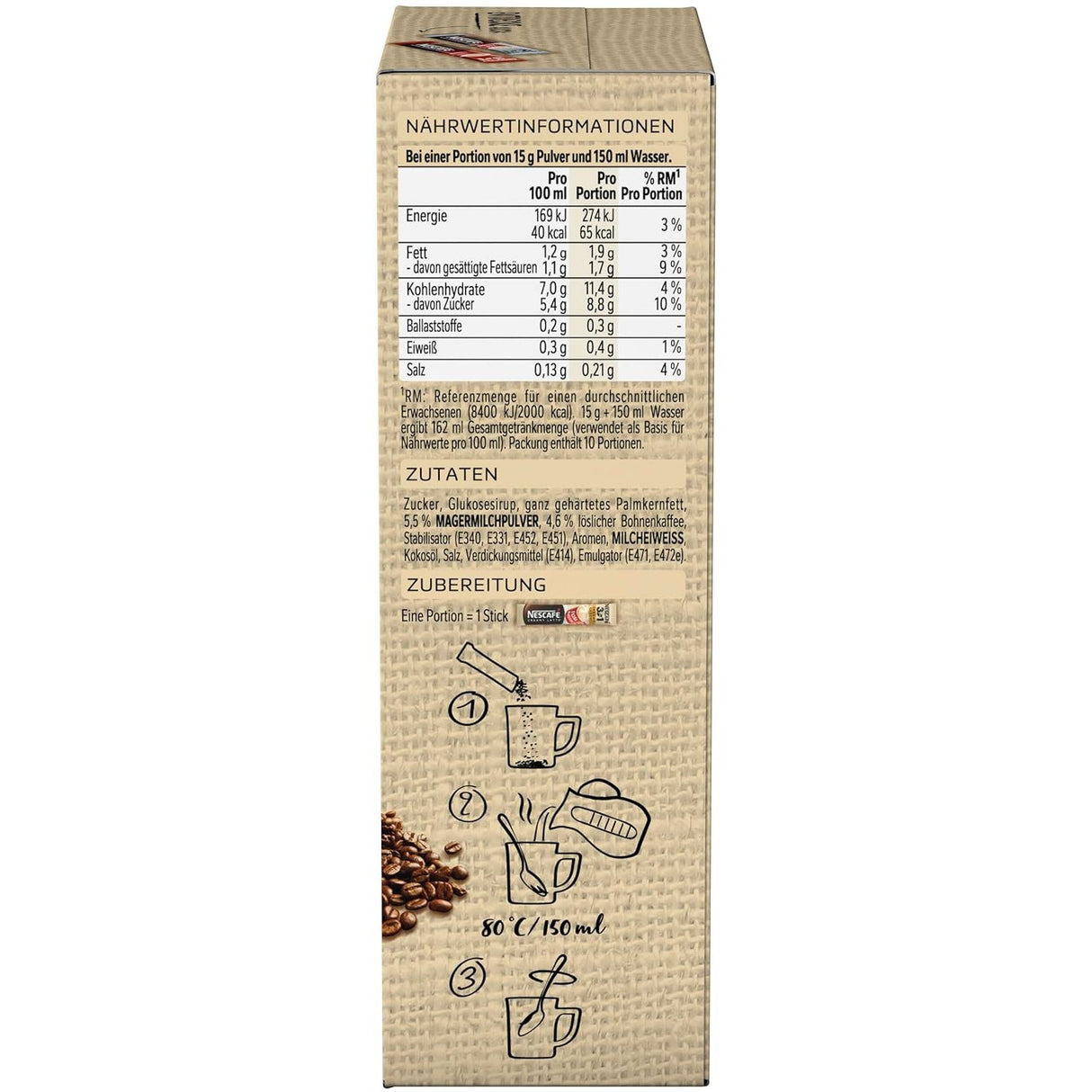 NESCAFÉ 3in1 Creamy Latte Getränkepulver-Sticks, löslicher Bohnenkaffee