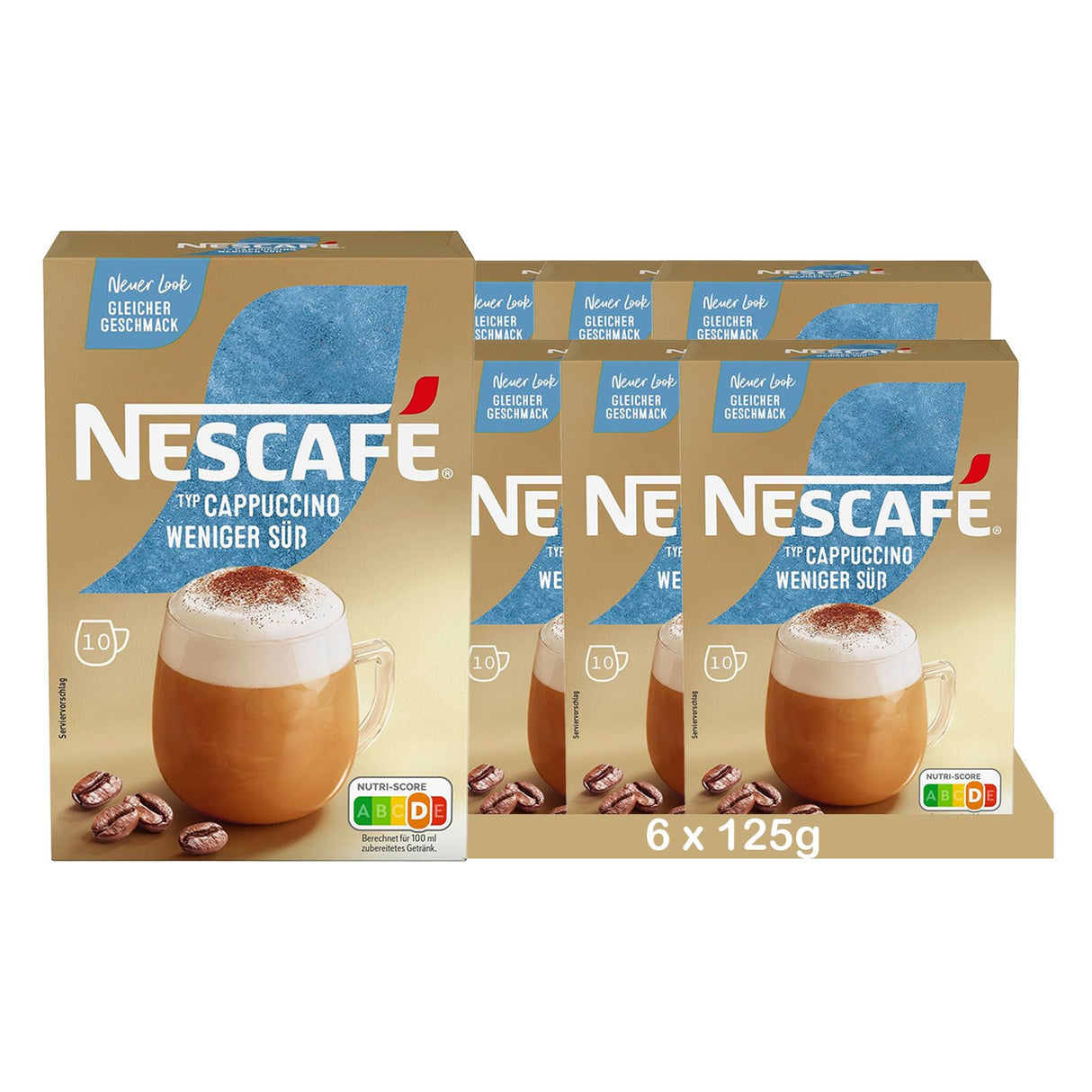 NESCAFÉ Cappuccino moins sucré, café soluble, 10 dosettes