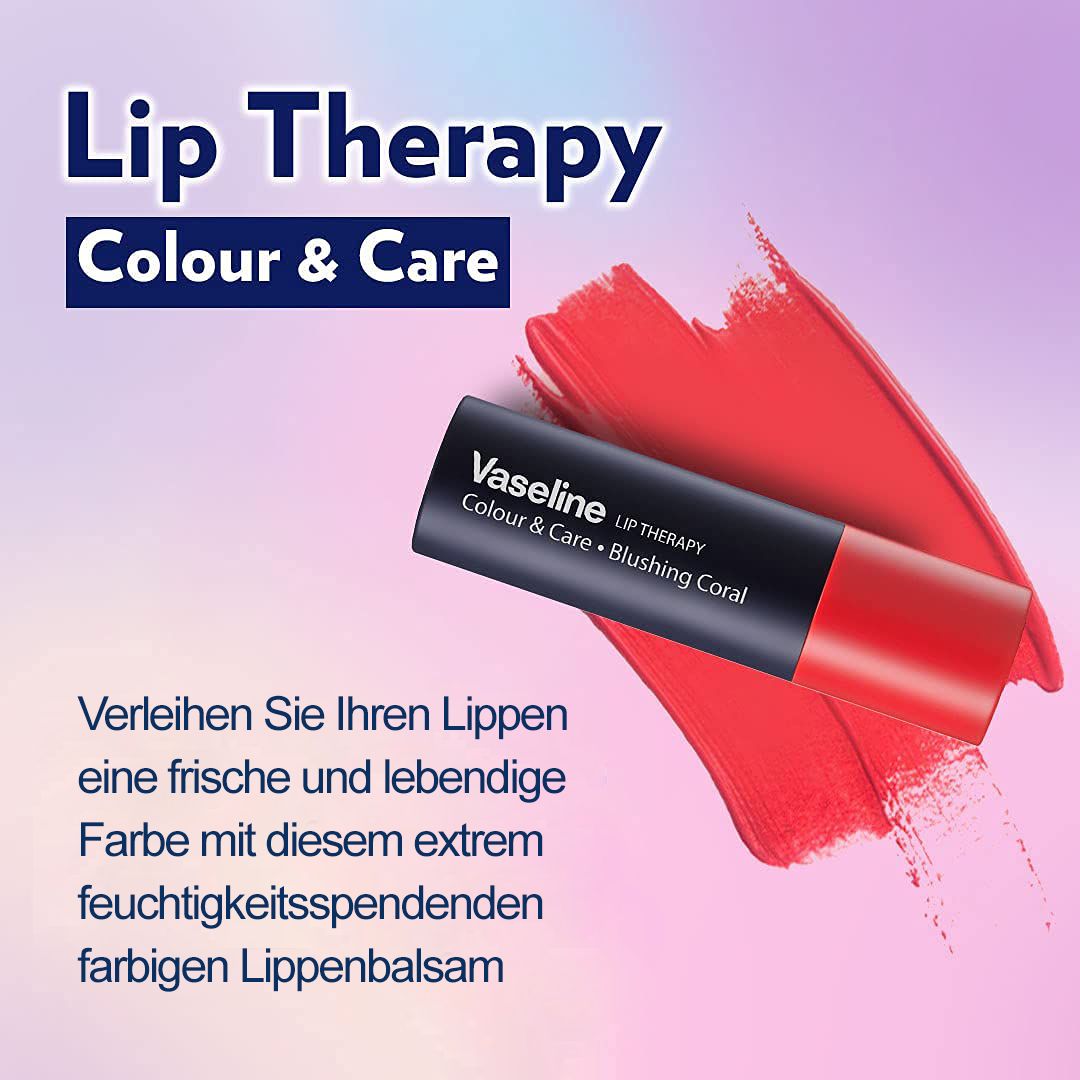 Vaseline Lip Therapy Blushing Coral | Lippenbalsam I Manuka Honig und Shea Butter I 100% natürliche Farbstoffe