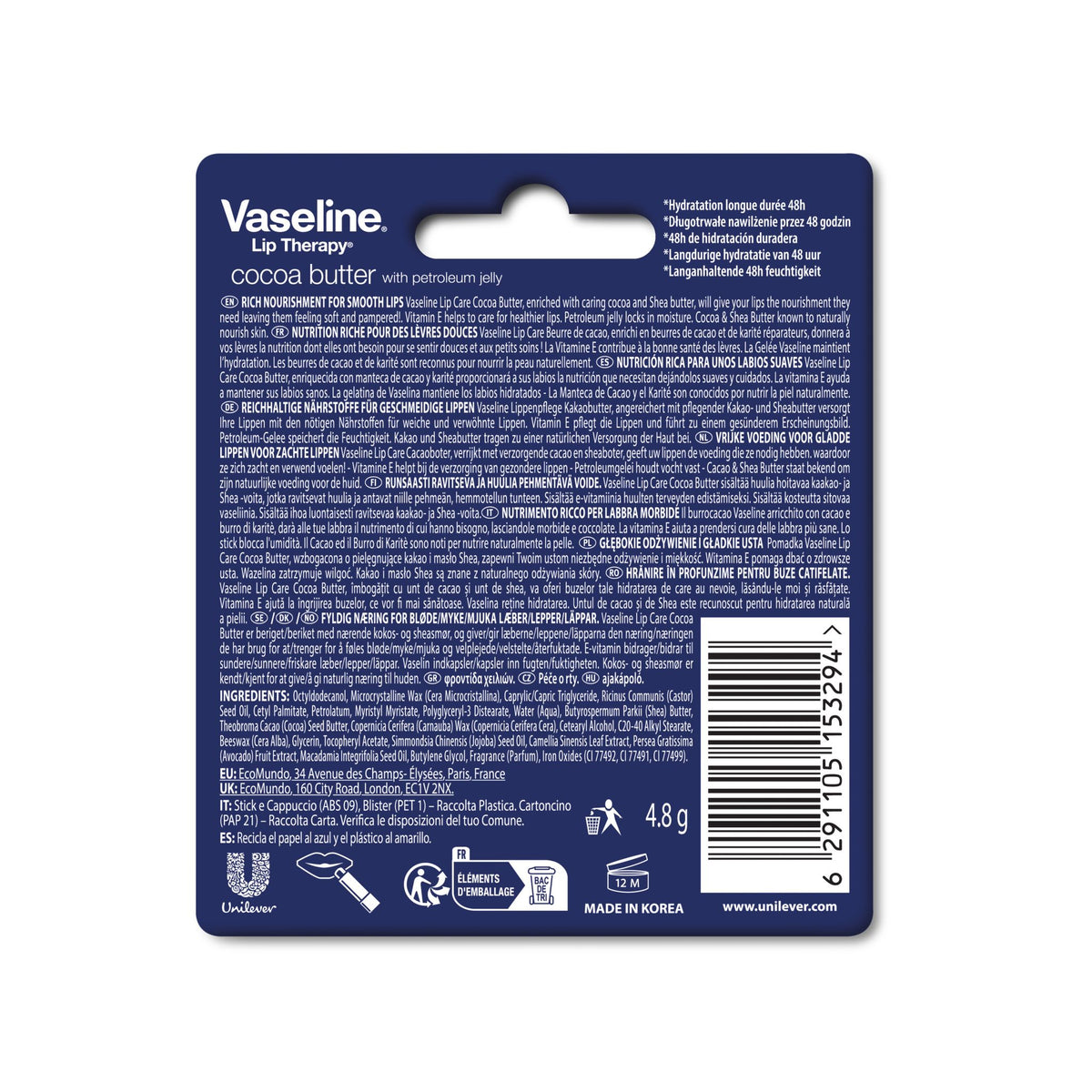 Vaseline Lip Therapy Cocoa Butter | Baume à lèvres teinté au beurre de cacao et karité