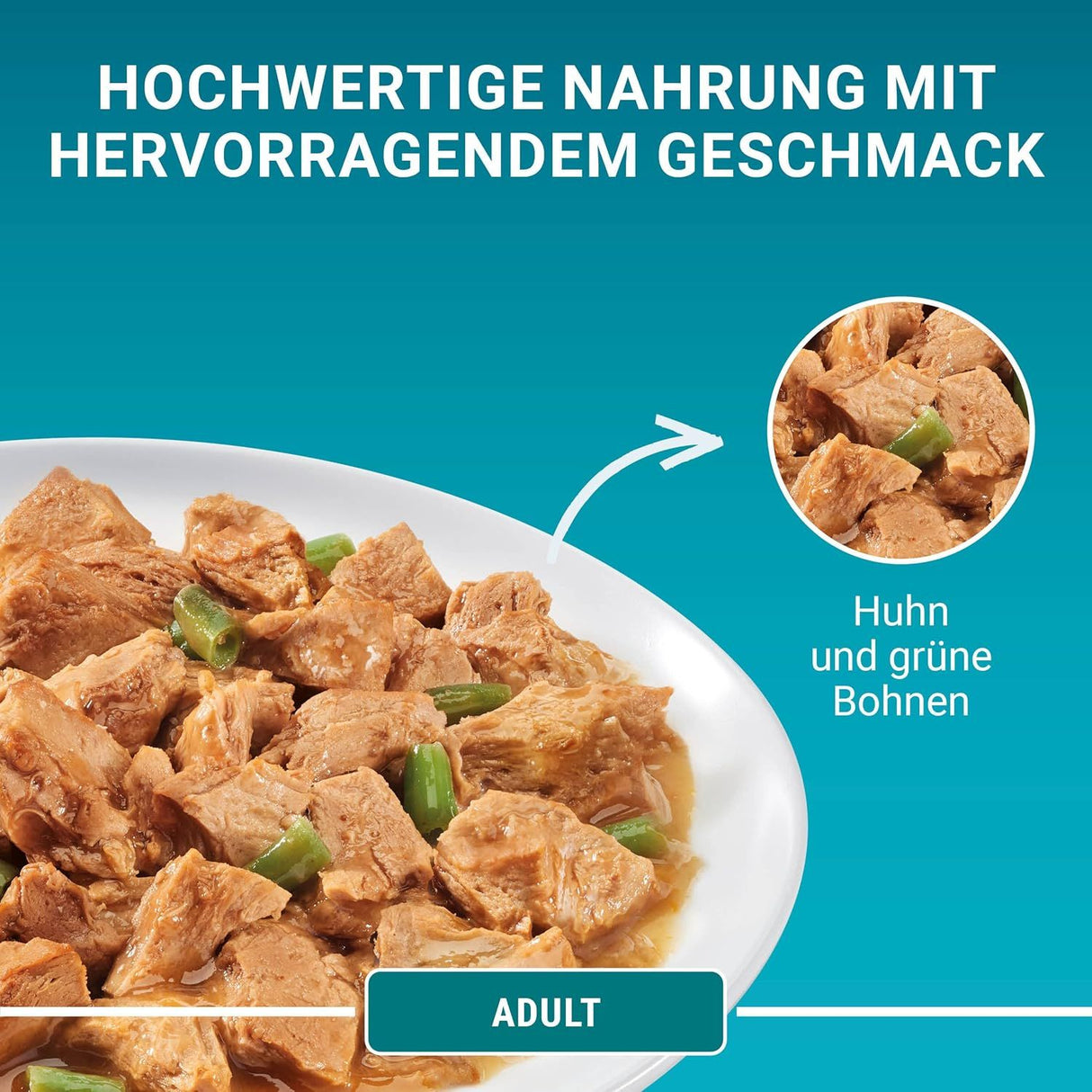PURINA ONE Adult 8er-Pack Katzenfutter nass zarte Stückchen in Sauce mit Huhn und grünen Bohnen