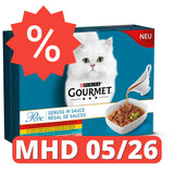 GOURMET Perle Genuss in Sauce Katzenfutter nass, Sorten-Mix 1er Pack (8x85g) [MHD 05/26]