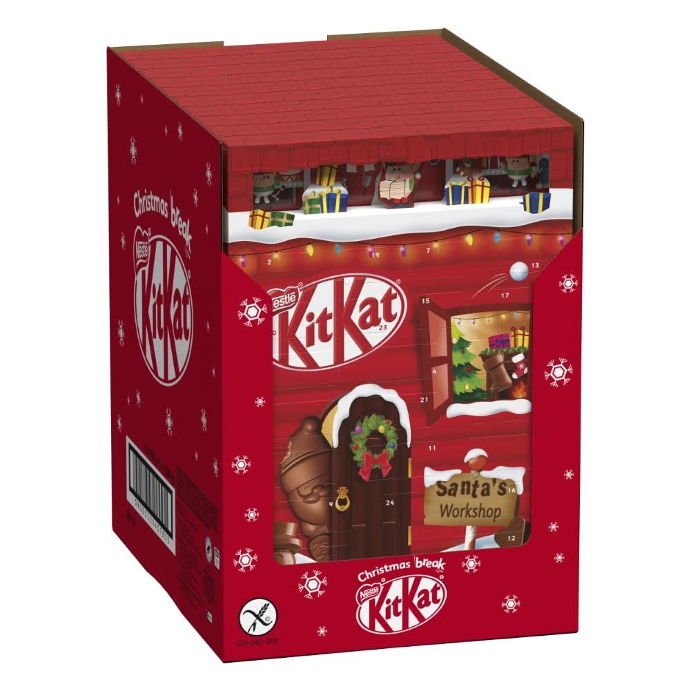 KITKAT Calendrier de l'Avent avec 24 figurines en chocolat et boules avec des morceaux croustillants