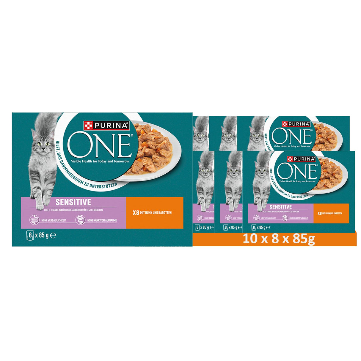 PURINA ONE SENSITIVE Katzenfutter nass mit Huhn 8er-Pack