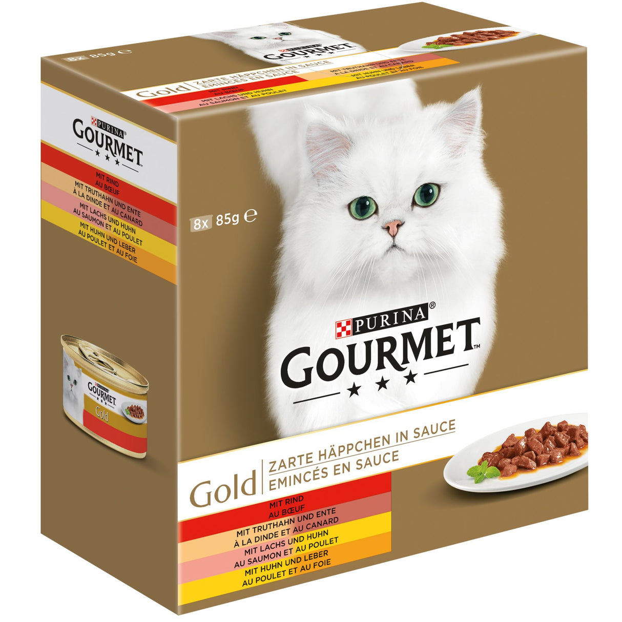 PURINA GOURMET Gold Zarte Häppchen in Sauce Katzenfutter nass, Sorten-Mix 8er Pack