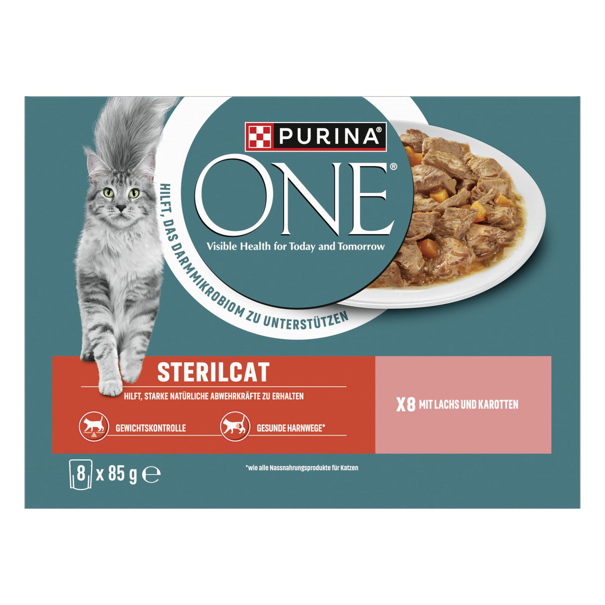 ONE Sterilcat 8er-Pack zarte Stückchen in Sauce mit Lachs und Karotte