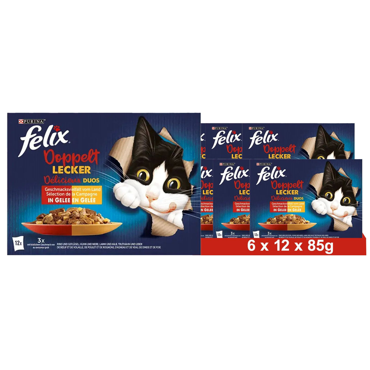 FELIX So gut wie es aussieht Doppelt Lecker Fleisch-Mix, Katzenfutter nass in Gelee