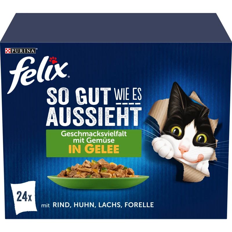 FELIX So gut wie es aussieht Katzenfutter nass in Gelee mit Gemüse, Sorten-Mix