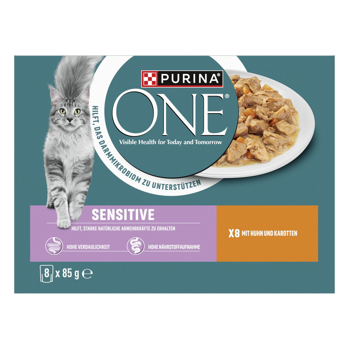 PURINA ONE SENSITIVE Katzenfutter nass mit Huhn 8er-Pack