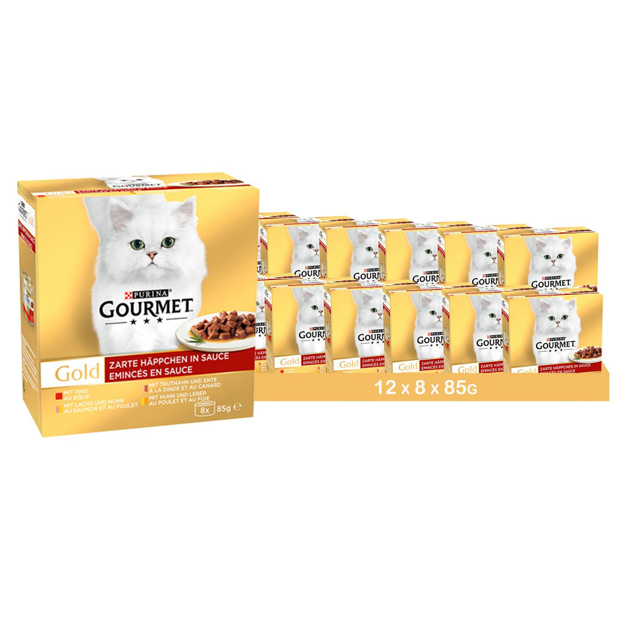 PURINA GOURMET Gold Zarte Häppchen in Sauce Katzenfutter nass, Sorten-Mix 8er Pack