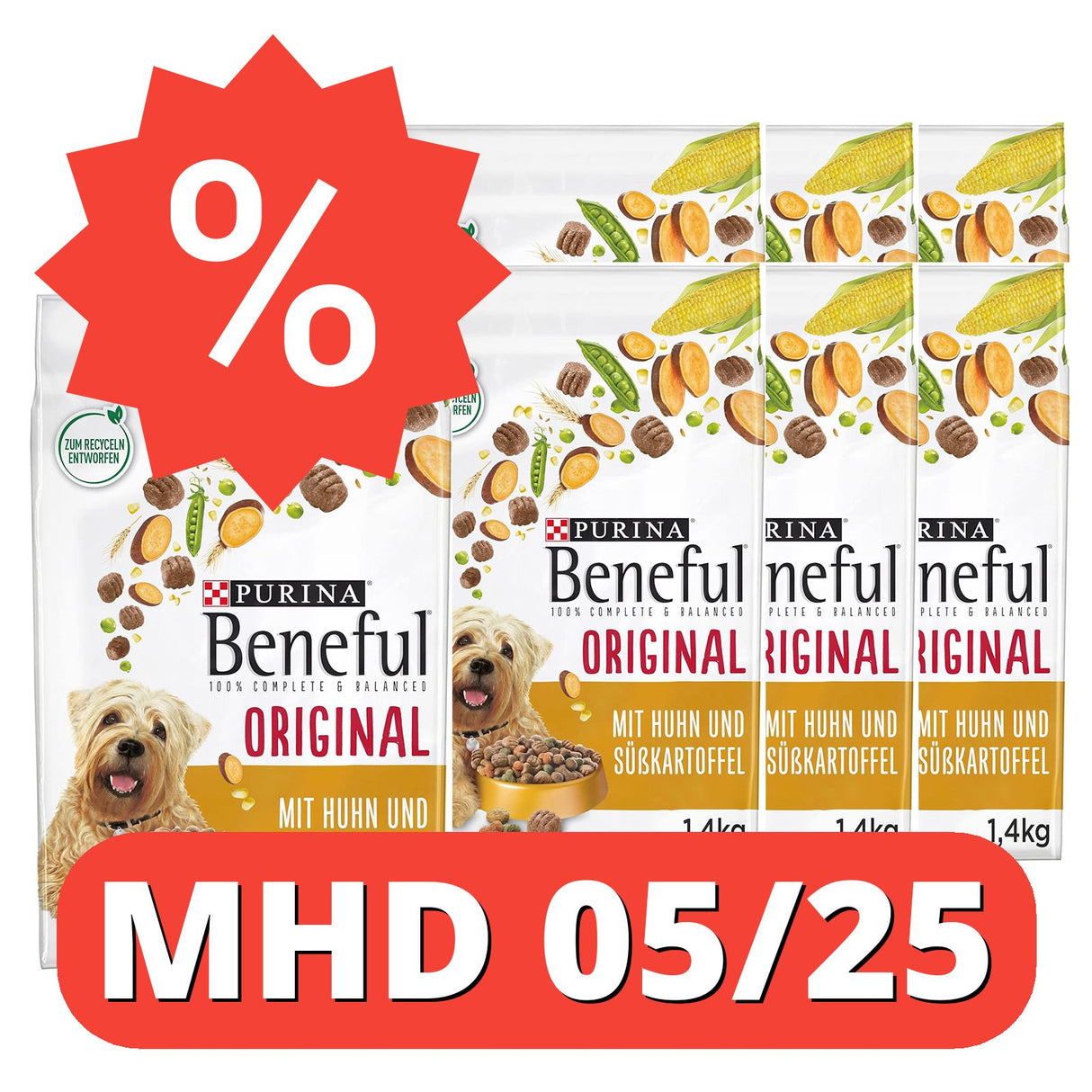 BENEFUL Original mit Huhn und Süßkartoffel Hundetrockenfutter 1,4kg Beutel [MHD 05/25]
