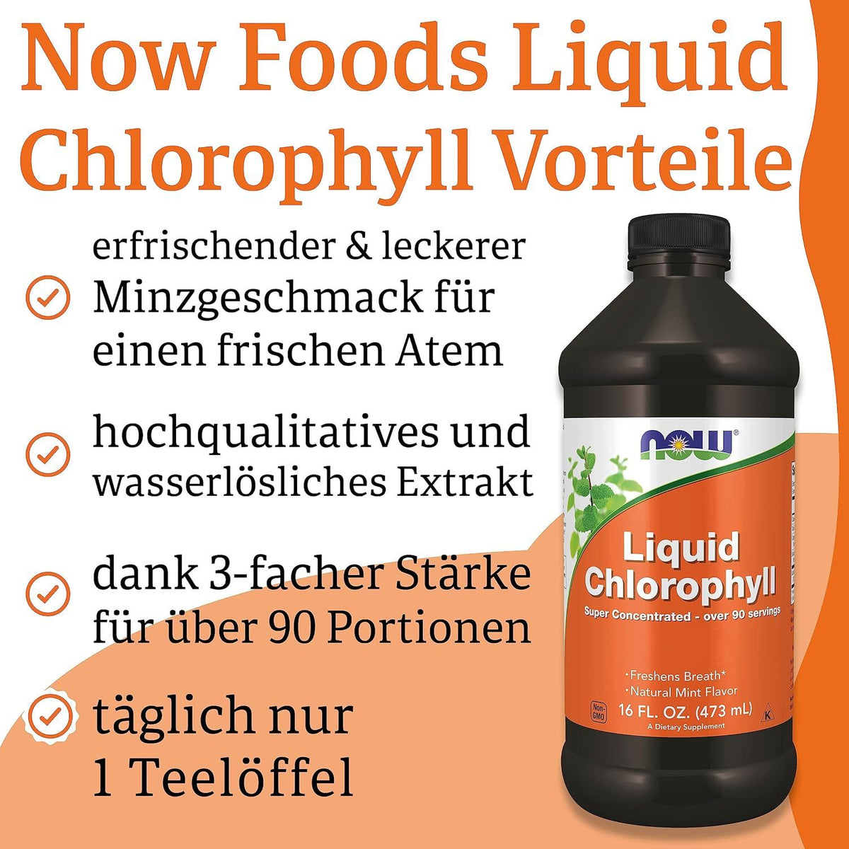 Chlorophylle liquide Now Foods, saveur menthe