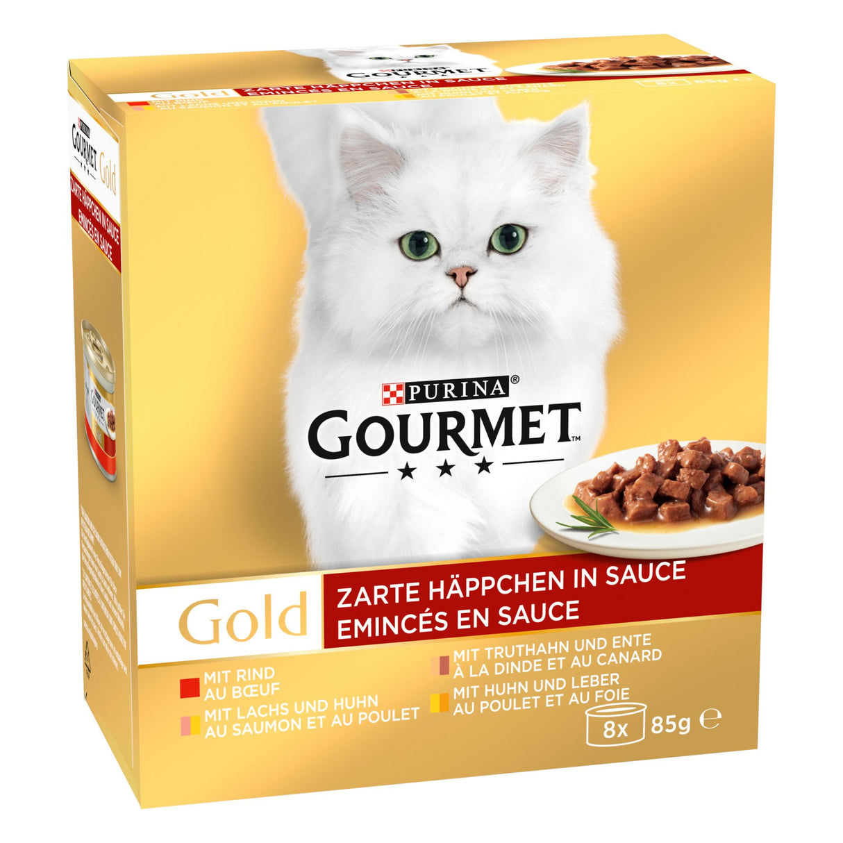 PURINA GOURMET Gold Zarte Häppchen in Sauce Katzenfutter nass, Sorten-Mix 8er Pack