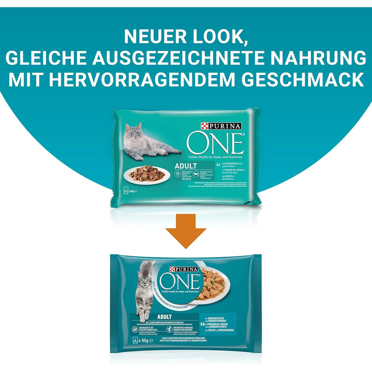 PURINA ONE ADULT mit Hochseefisch, Huhn, Rind, Lamm Katzenfutter nass