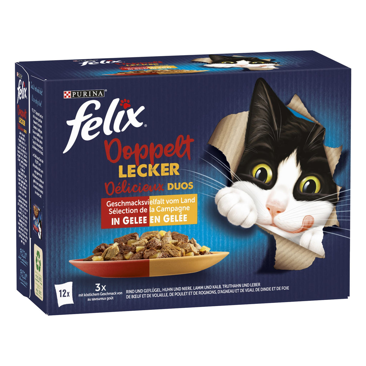 FELIX So gut wie es aussieht Doppelt Lecker Fleisch-Mix, Katzenfutter nass in Gelee