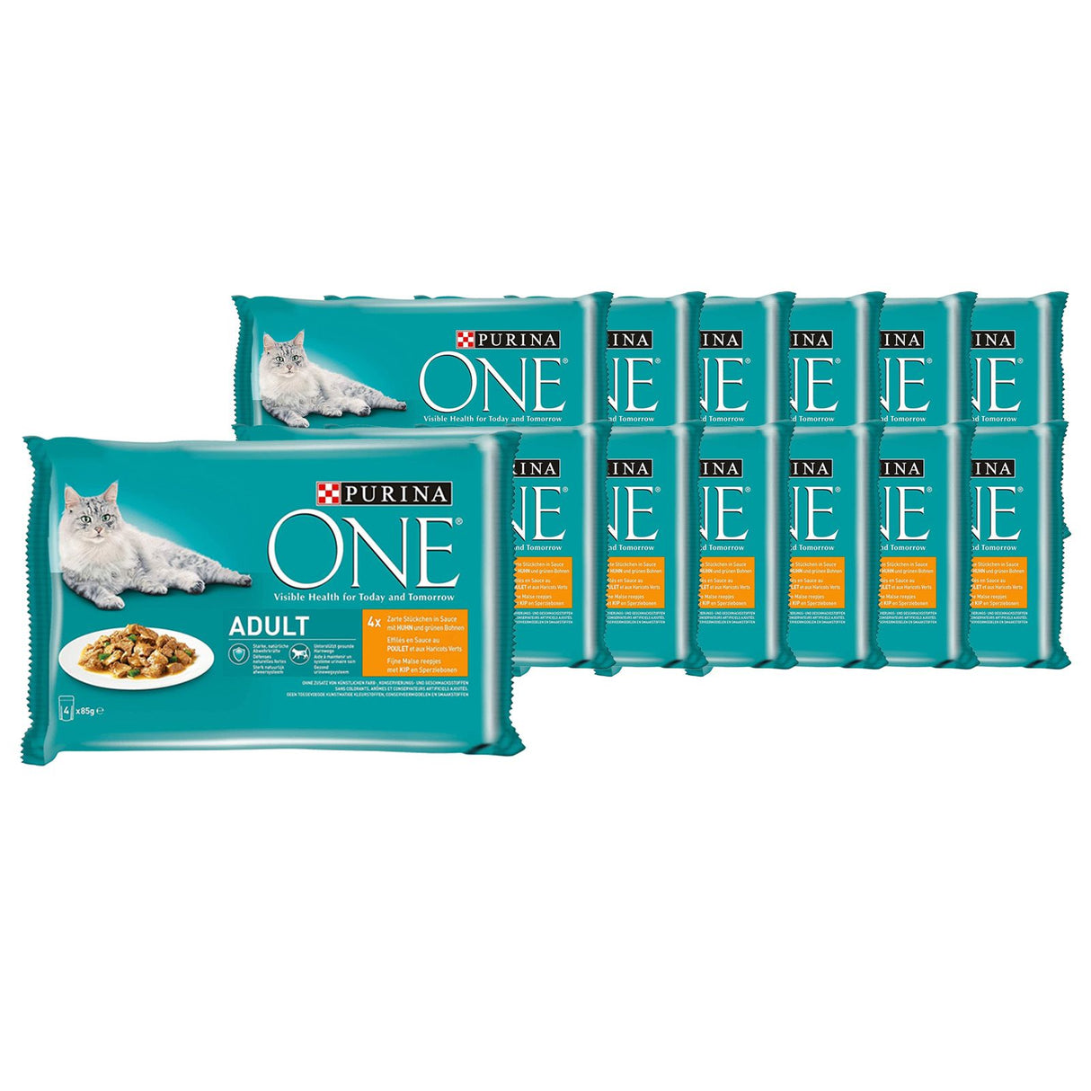 PURINA ONE Adult nourriture pour chats humide morceaux tendres en sauce au poulet et haricots verts