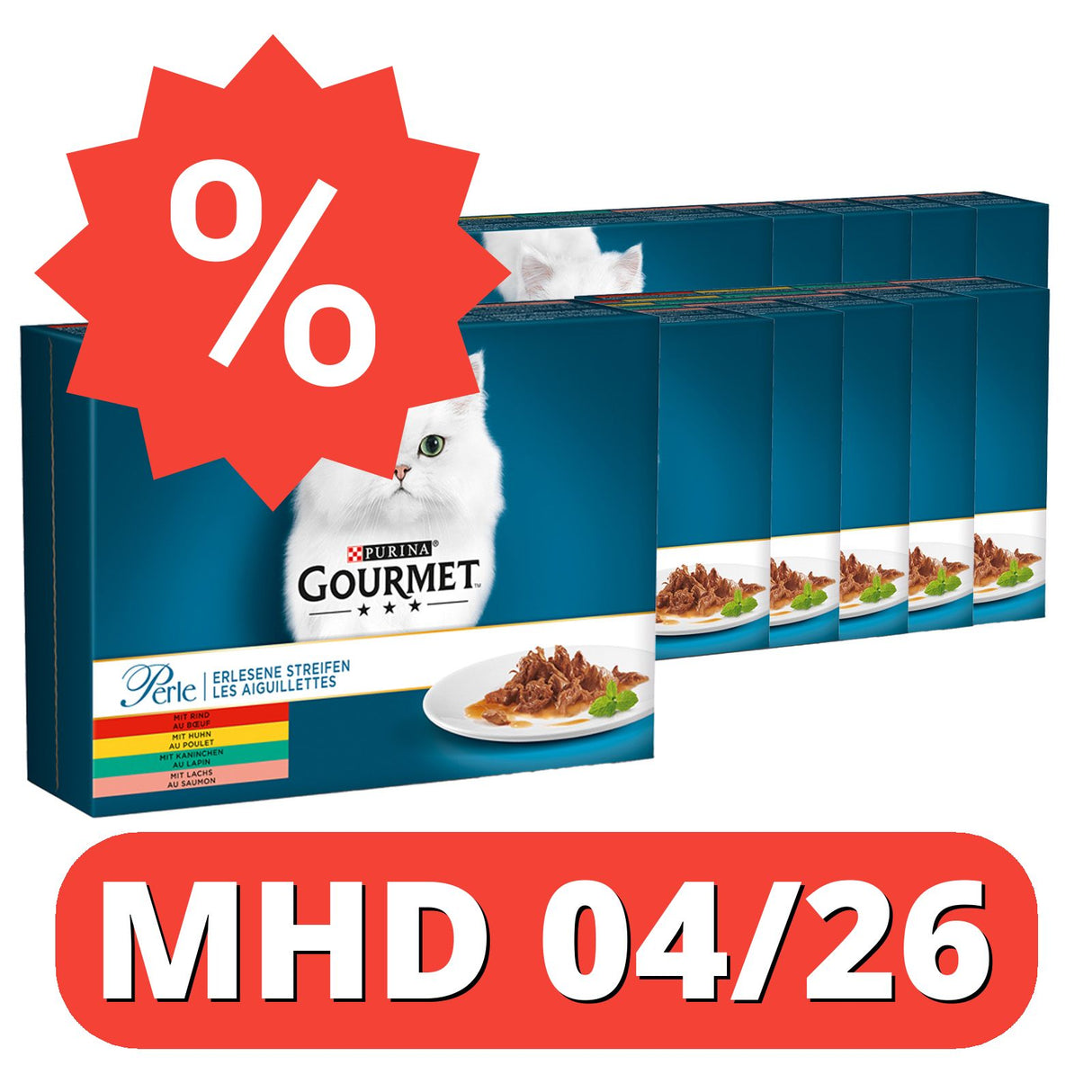 GOURMET Perle Erlesene Streifen Katzenfutter nass, Sorten-Mix 10x8x85g [MHD 04/26]