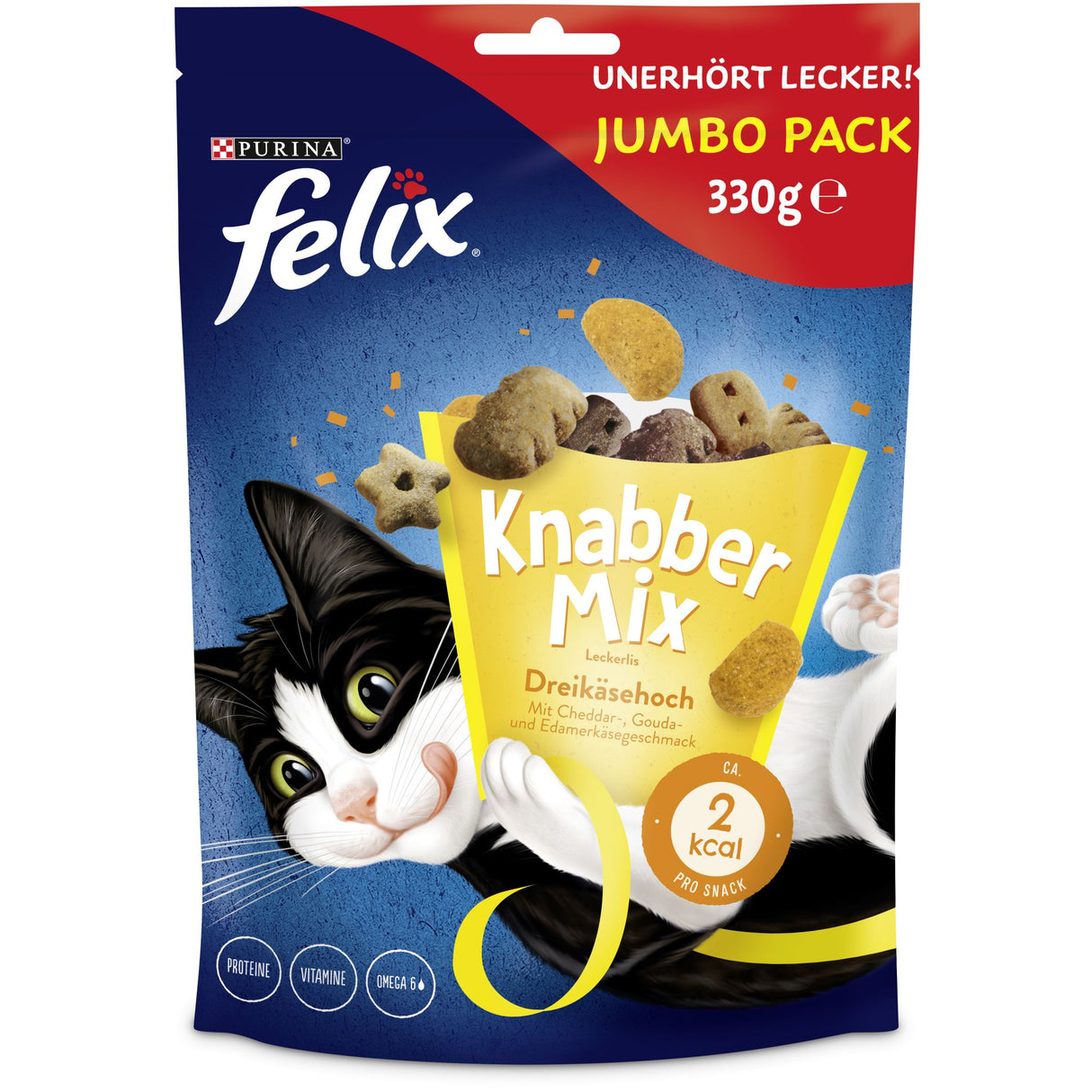 FELIX Knabber Mix Dreikäsehoch Knuspriger Katzensnack