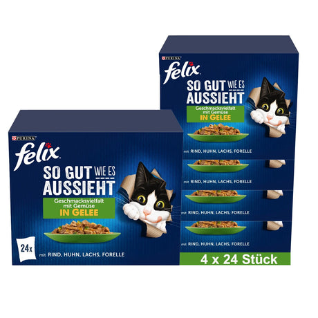 FELIX So gut wie es aussieht Katzenfutter nass in Gelee mit Gemüse, Sorten-Mix