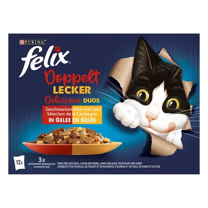 FELIX So gut wie es aussieht Doppelt Lecker Fleisch-Mix, Katzenfutter nass in Gelee