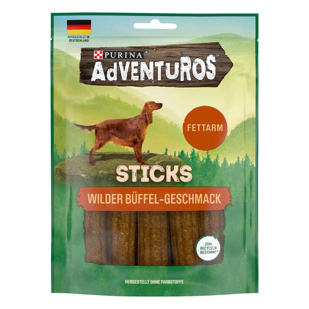 AdVENTuROS Sticks Hundeleckerli fettarm, mit Büffelgeschmack 120g Beutel [MHD 06/25]