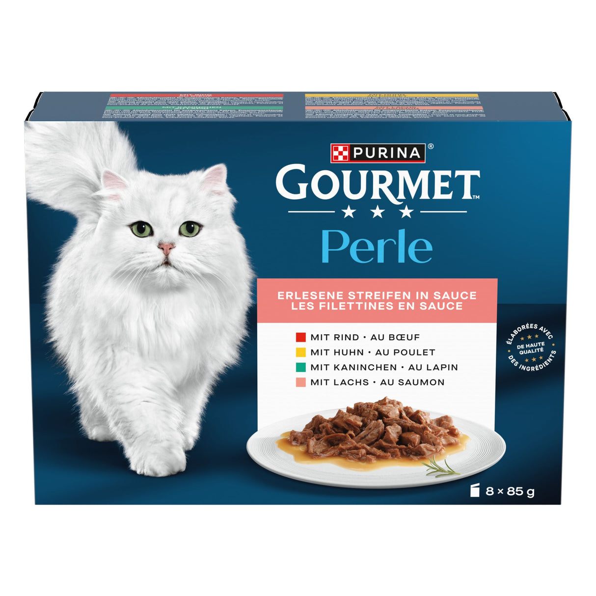 GOURMET Perle Erlesene Streifen Katzenfutter nass, Sorten-Mix 10x8x85g [MHD 04/26]