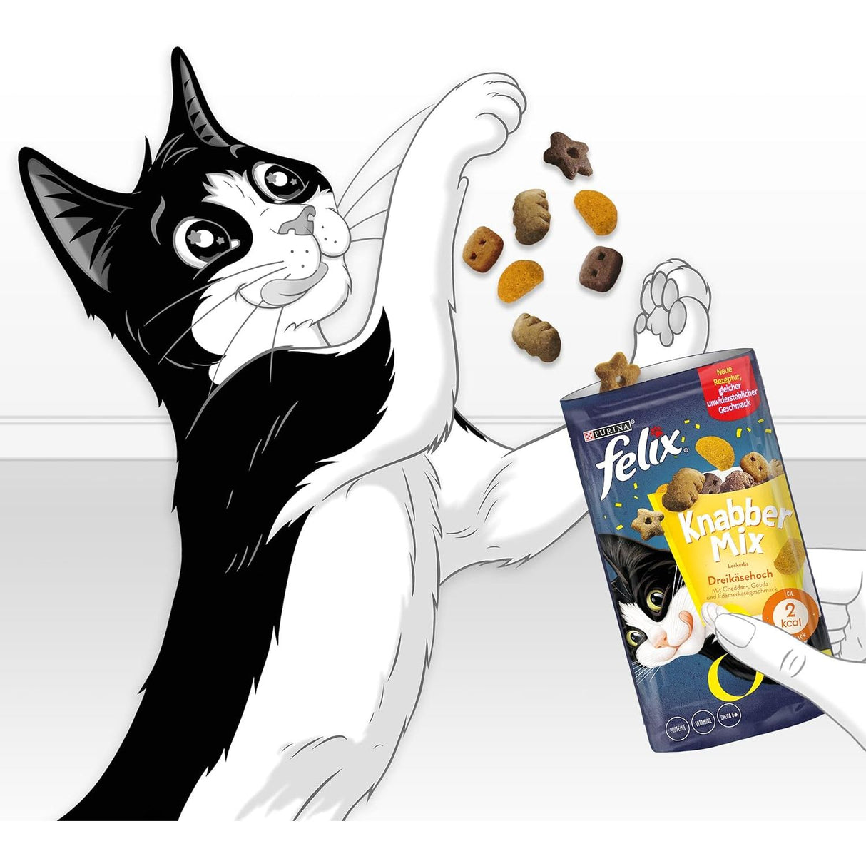 FELIX Knabber Mix Dreikäsehoch Knuspriger Katzensnack