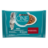 PURINA ONE Adult nourriture pour chats humide, morceaux tendres en sauce avec du bœuf, 4 packs de 85g