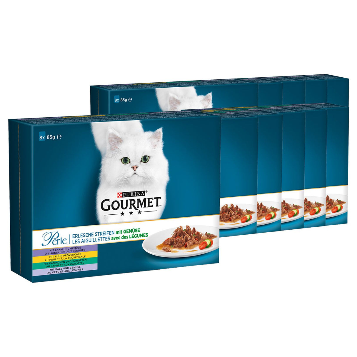 GOURMET Perle Erlesene Streifen mit Gemüse - Exotics Katzenfutter nass, 8er Pack à 85g Dose