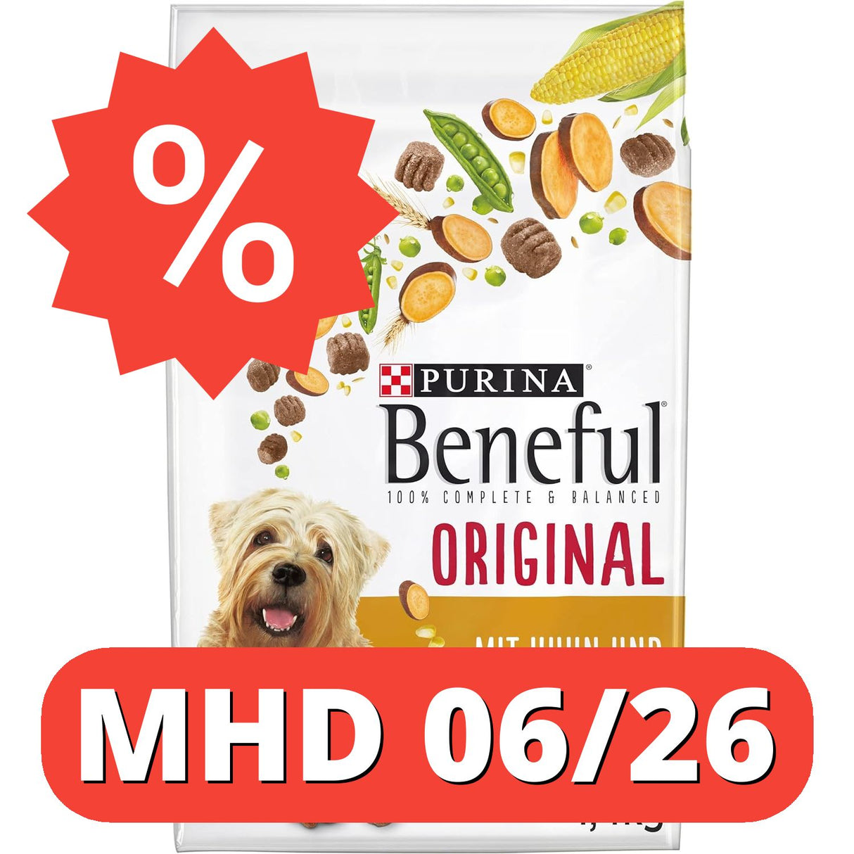 BENEFUL Original mit Huhn und Süßkartoffel Hundetrockenfutter, 1er Pack (1 x 1400g) [MHD 06/26]