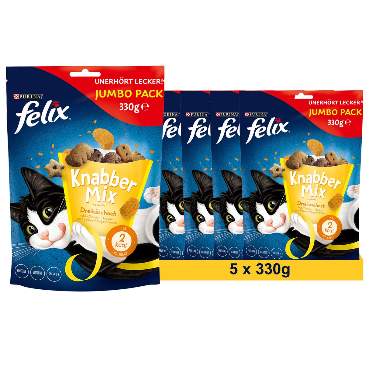 FELIX Knabber Mix Dreikäsehoch Knuspriger Katzensnack