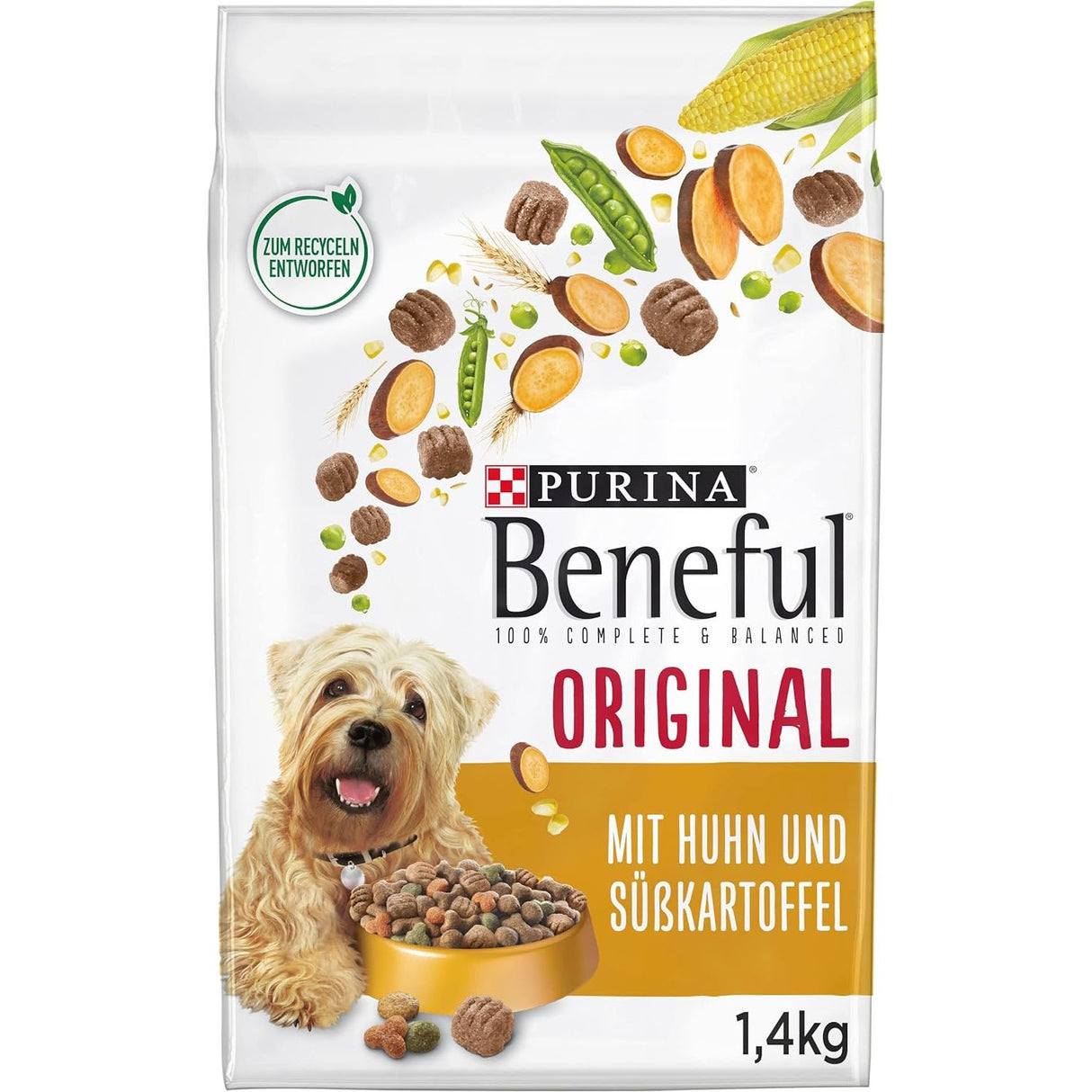 BENEFUL Original mit Huhn und Süßkartoffel Hundetrockenfutter 1,4kg Beutel [MHD 05/25]