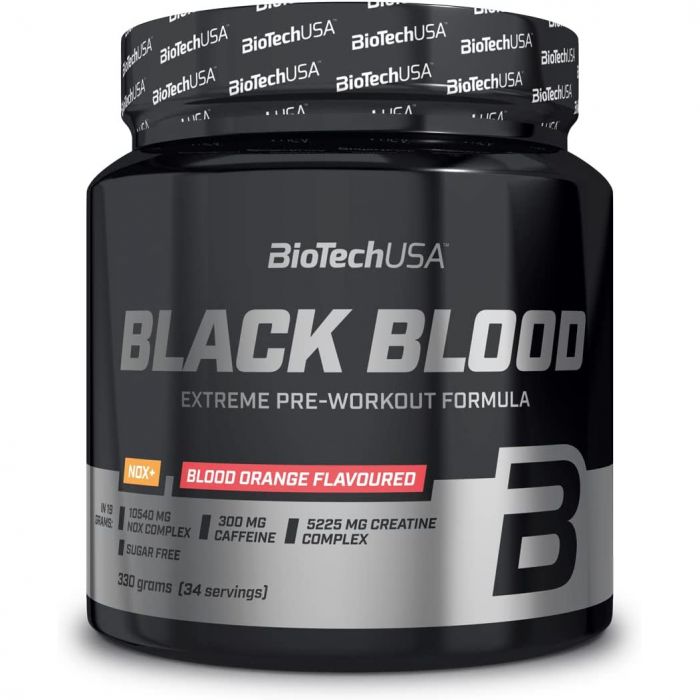 BioTechUSA Black Blood NOX+, Radikale Pre-Workout-Rezeptur mit einem extremen NOX-Komplex, 150 mg Koffein sowie Kreatin und Tyrosin für Hardcore-Bedürfnisse (Blutorange - 1 x 330g)