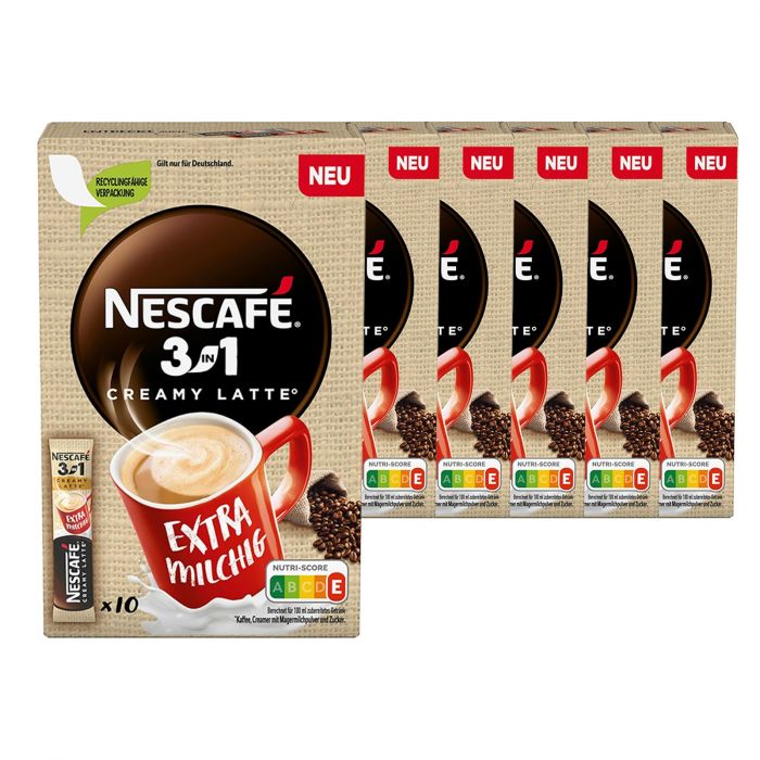 NESCAFÉ 3in1 Creamy Latte Getränkepulver-Sticks, löslicher Bohnenkaffee (5er Pack (5 x 10 x 150g))