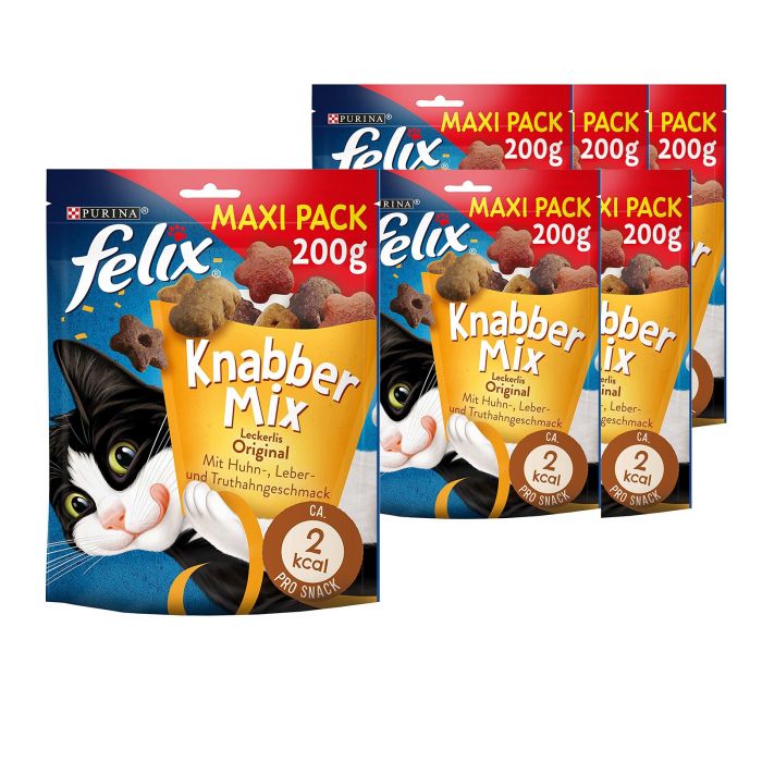 FELIX KnabberMix Original, Knuspriger Katzensnack mit 3 Geschmacksrichtungen (5er Pack (5 x 200g))