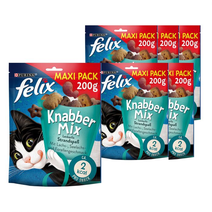 FELIX KnabberMix Strandspaß, Knuspriger Katzensnackmit 200g Beutel (5er Pack (5 x 200g))