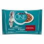 PURINA ONE Adult Katzenfutter nass, zarte Stückchen in Sauce mit Rind, 4erPack à 85g (12er Pack (12 x 4 x 85g))